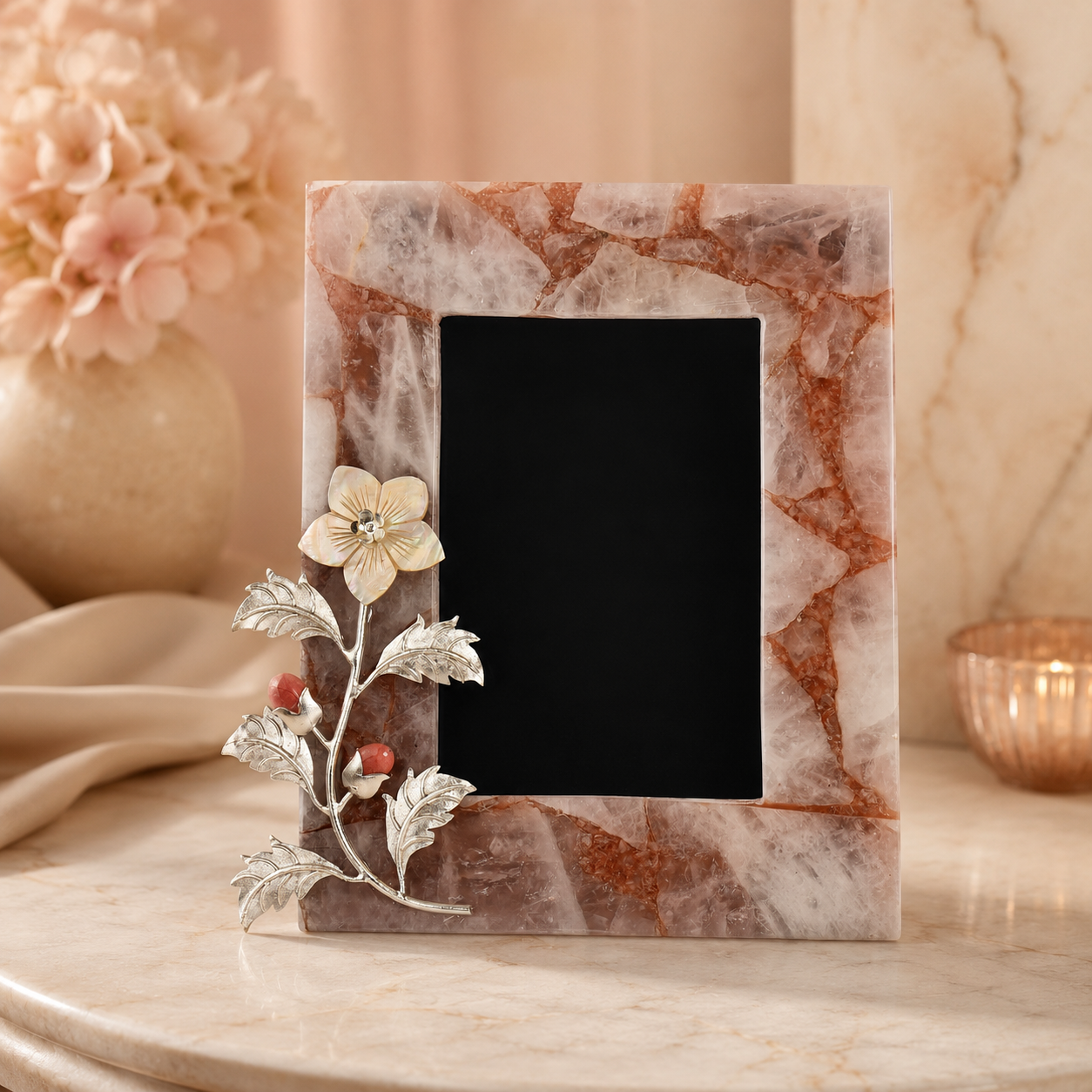 Floral Marble Photo Frame